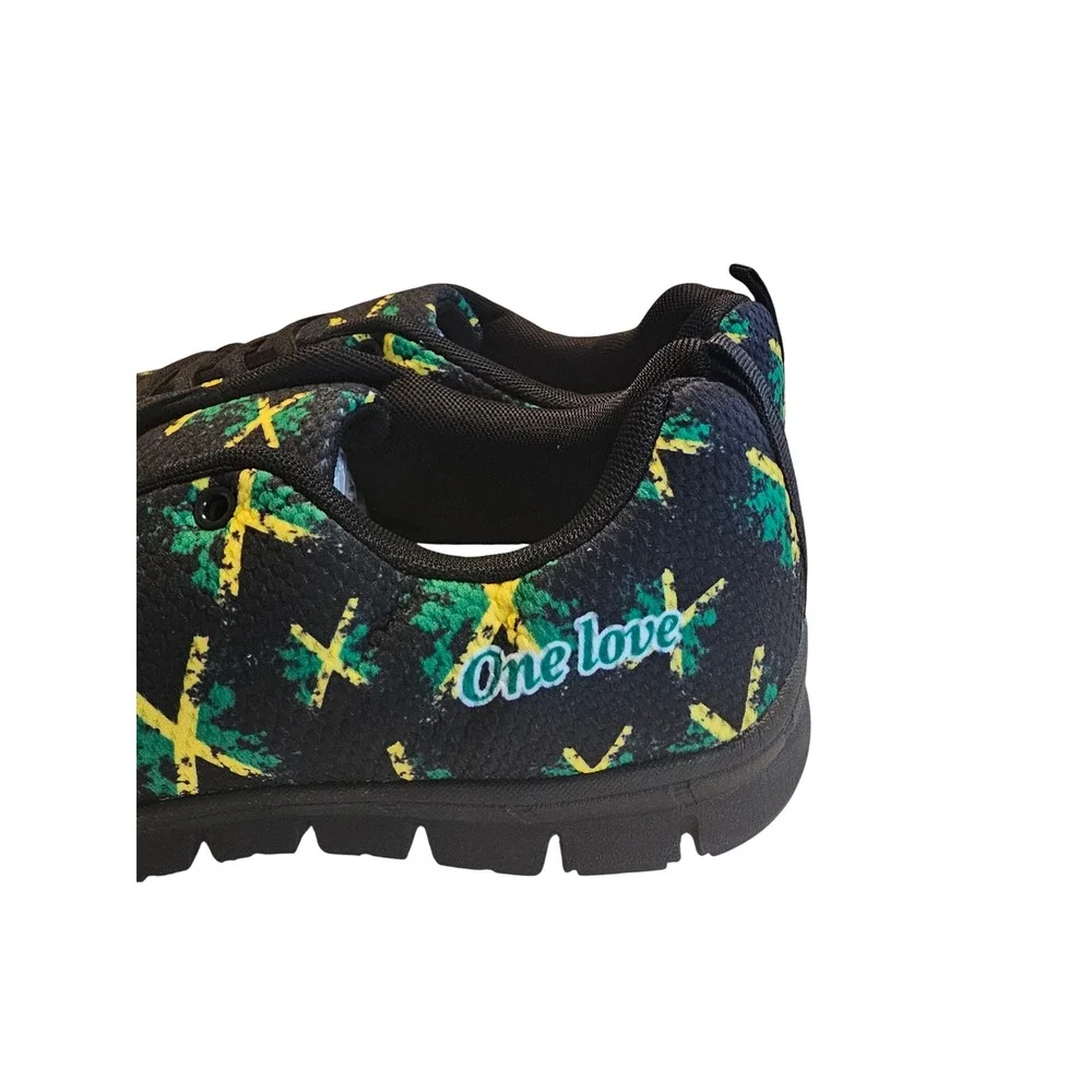 One Love Jamaica Flag Pattern Sneakers Black Green‎ Yellow EU 42 Low Top Shoes
